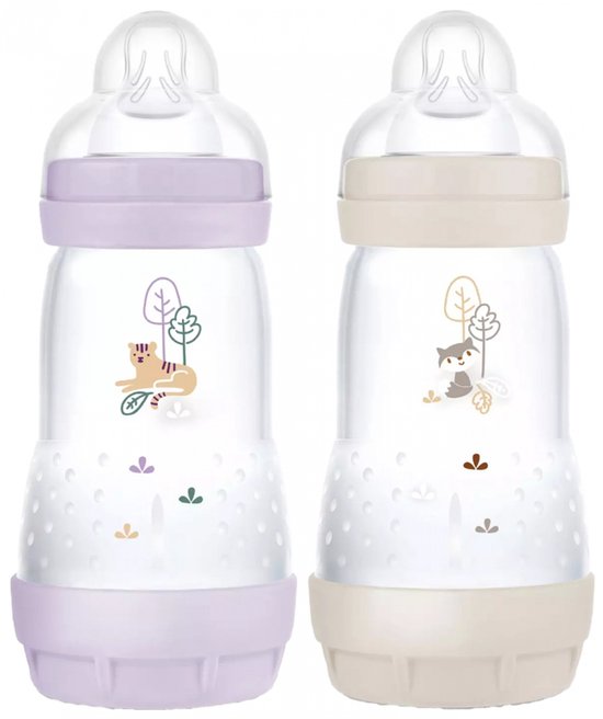 Set van 2 Babyflessen - MAM - Easy Start / Anti-Colic - 260 ml - Flow 2 Speen - Lila + Zand — afbeelding 4