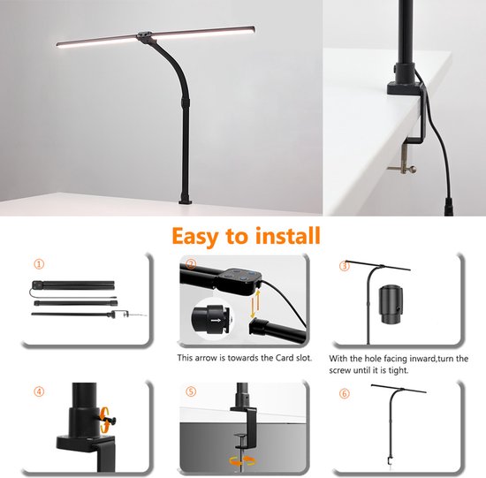 Rosnek Bureaulamp - 24W Bureaulamp LED Dimbaar met Dubbele Kop - Flexibele zwanenhalslamp Bureaulamp met Klem - 5 Dimniveaus & 5 Kleurtemperaturen Bureaulamp met afstandsbediening (3200-6500K) - Hoge Tafellamp voor Thuis, Kantoor, Lezen en Studeren van Rosnek — afbeelding 2