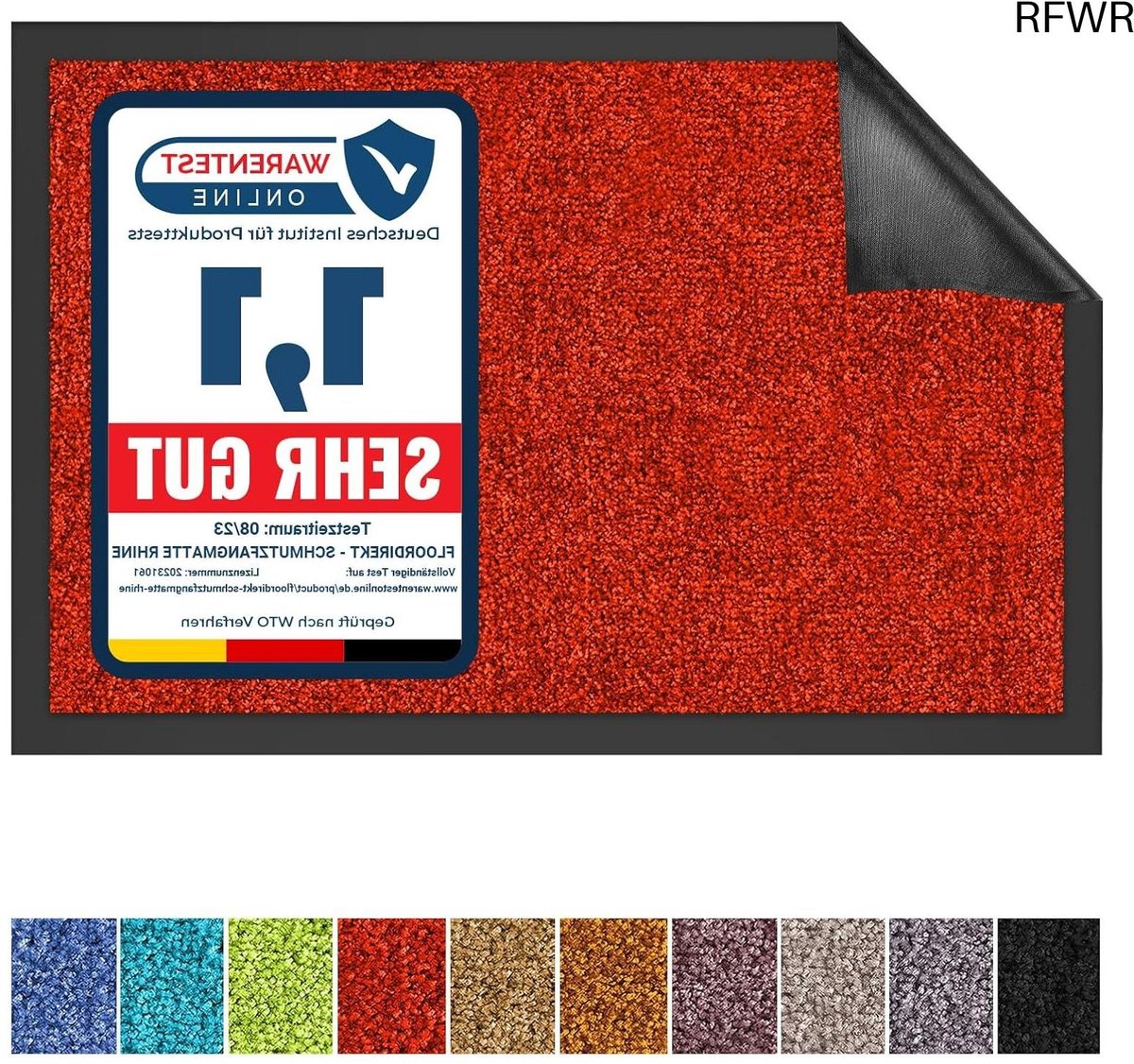RFWR Wasbare Vloermat met Antislip Achterkant - Effectieve Schoonloopmat in Diverse Maten en Kleuren Rood