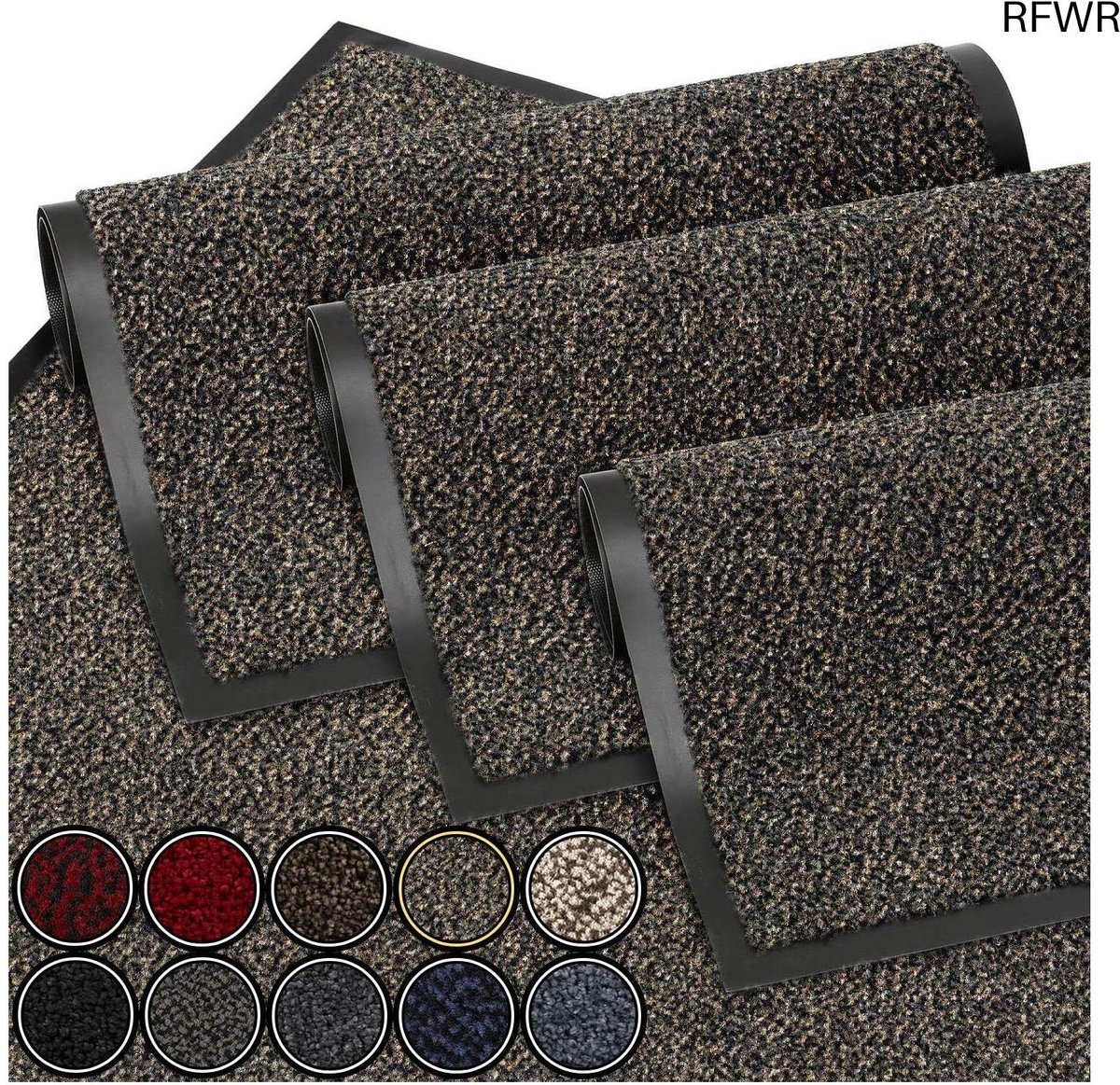 RFWR Waterdichte Antislip Deurmat 60x90 cm - Wasbare en Slijtvaste Vuilvanger voor Binnen en Buiten | Perfect voor Entree, Keuken en Slaapkamer Bruin grijs