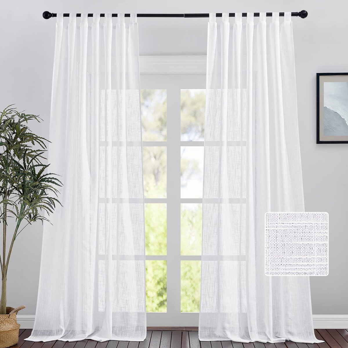 Ibenzoa Stijlvolle witte linnenlook gordijnen met lussen voor elke woonruimte, set van 2, 260x140 cm