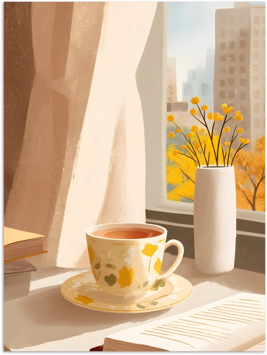 Poster 30x40 cm - Thee - Boek - Thee - Herfst - Posters - Kamer decoratie - Wanddecoratie woonkamer - Muurdecoratie slaapkamer