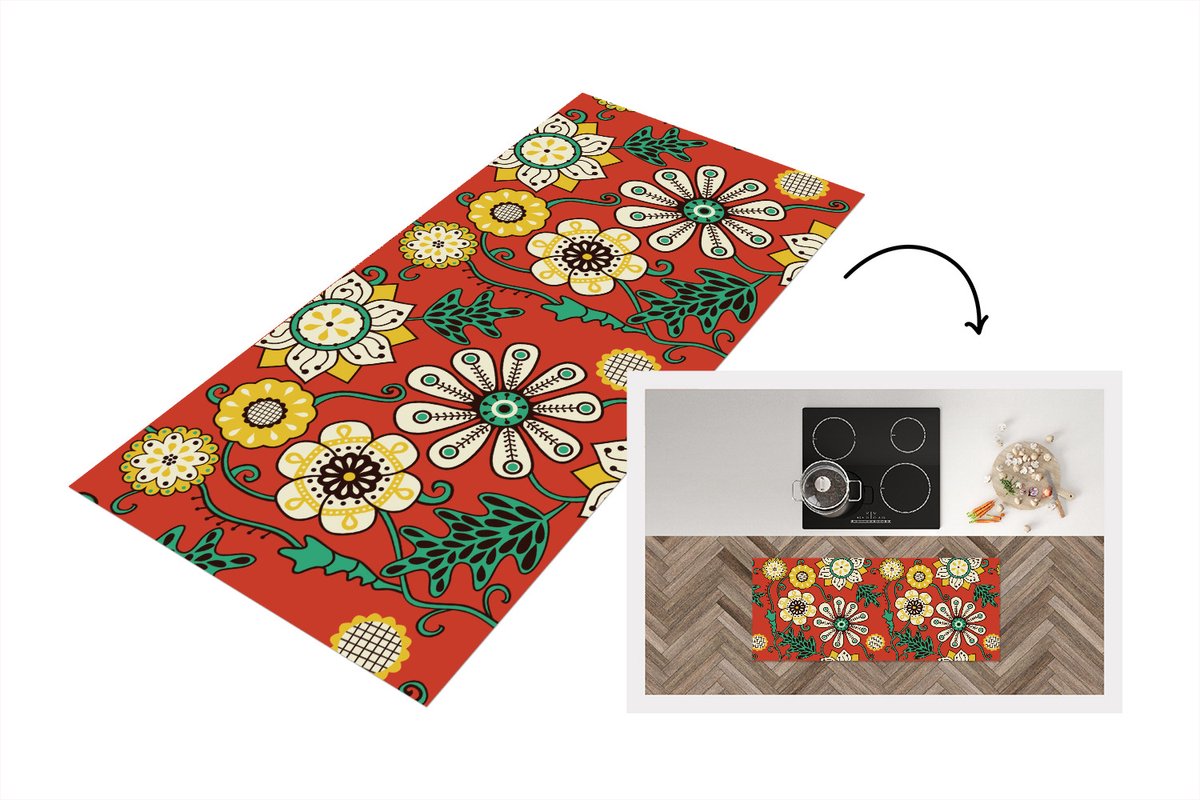 KitchenYeah Keukenloper 120x50 cm - Keukenmat vinyl Design - Bloemen - Hippie - Retro - Keukenmatten loper - Keuken vloerkleed tapijt