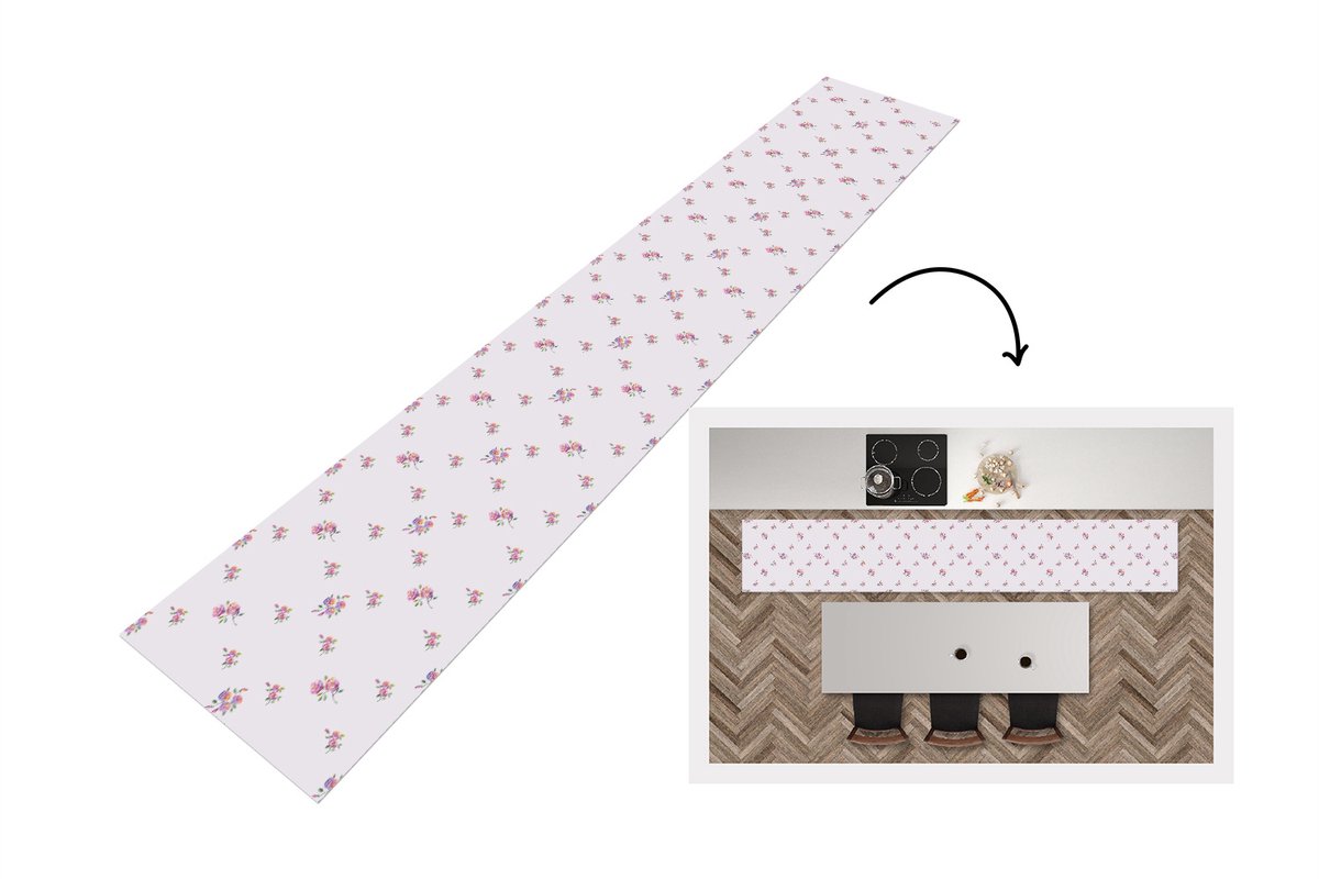 KitchenYeah Keukenloper 300x50 cm - Keukenmat vinyl Patroon - Rozen - Bloemen - Keukenmatten loper - Keuken vloerkleed tapijt