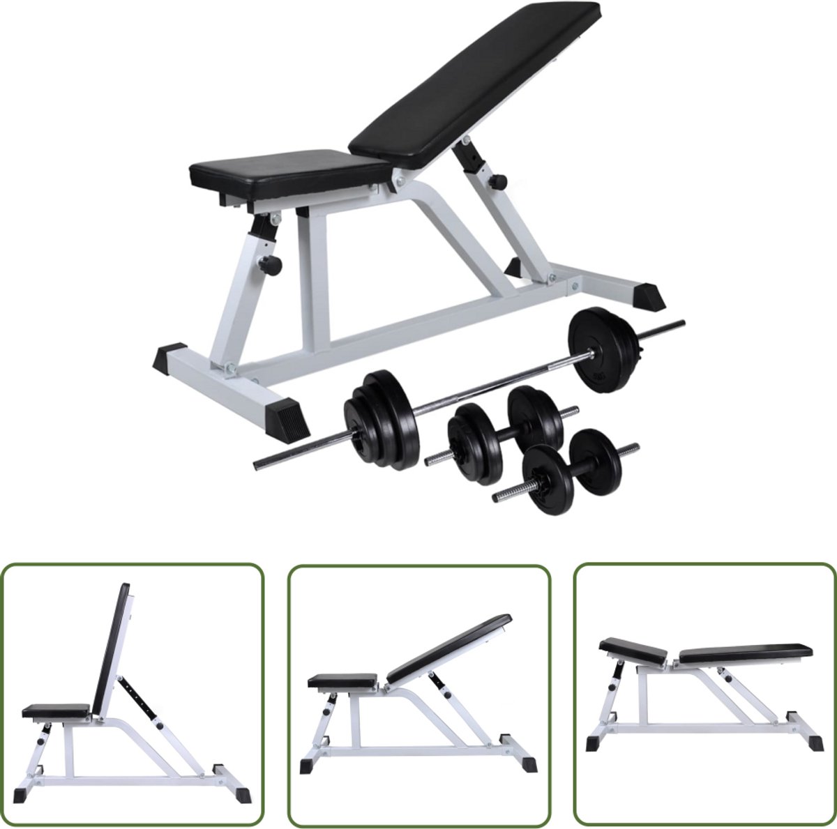 The Living Store Trainingsbank Verstelbare Zitting en Rugleuning - Halterset 30.5 kg - Hoogwaardig Staal