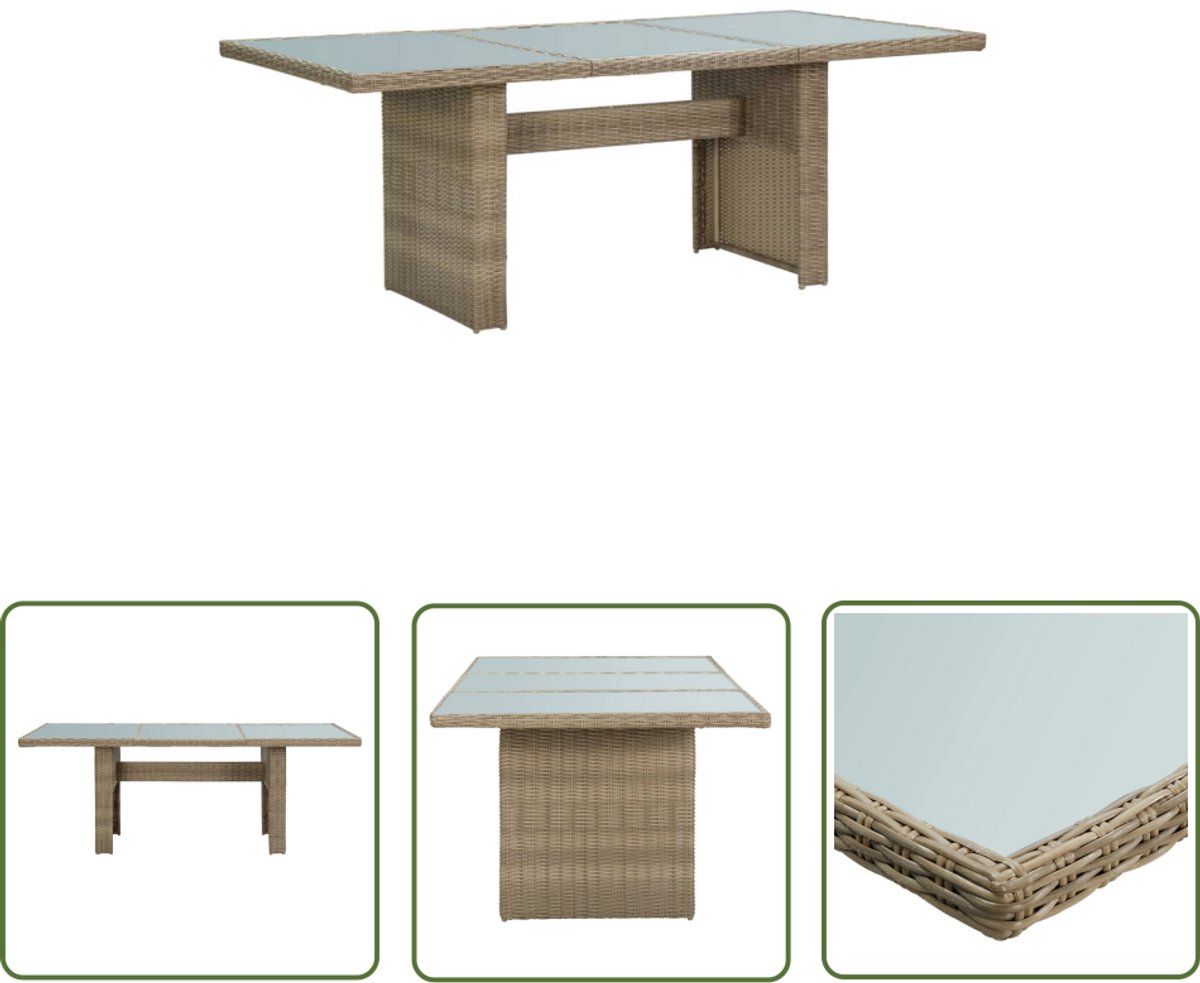 vidaXL Tuintafels - Tuinstoel - Tuintafel 200x100x74 cm glas en poly rattan bruin - Outdoor Furniture - Patio Set - Garden Table
