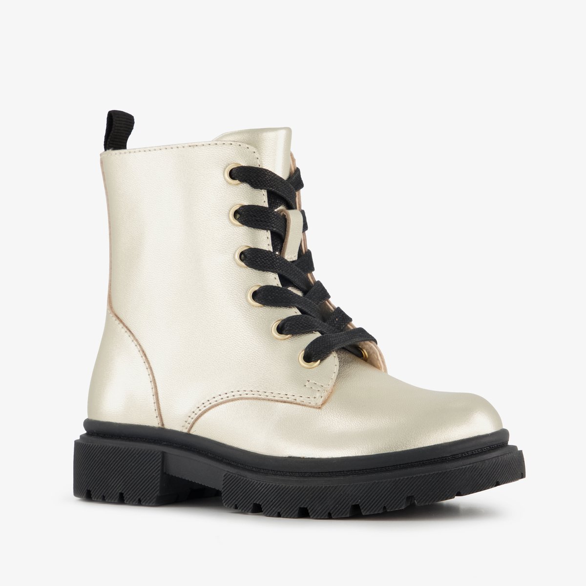 Stap leren meisjes veterboots goud zwart - Maat 24