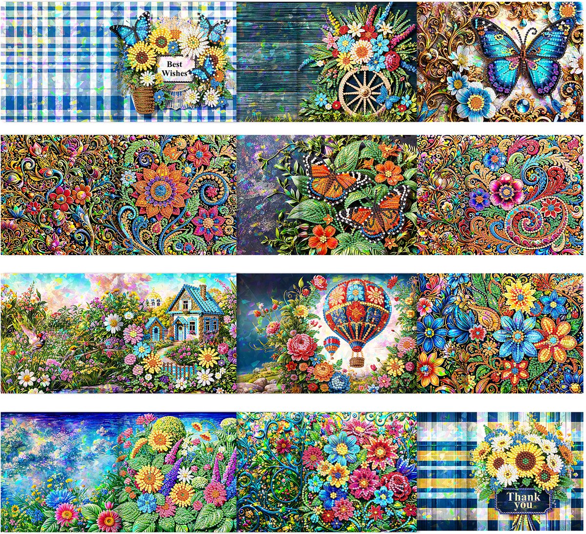 Adorzy Diamond Painting Kaarten – 12 Wenskaarten met envelop - Diamond Painting Volwassenen – Diamond Painting Volledig Pakket — afbeelding 2