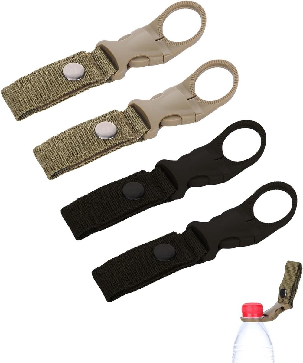 Allecto Plus - Nylon flessenhouders clips met riem voor rugzak - 4 stuks - Drinkfleshouder - Bekerhouder - Accessoires
