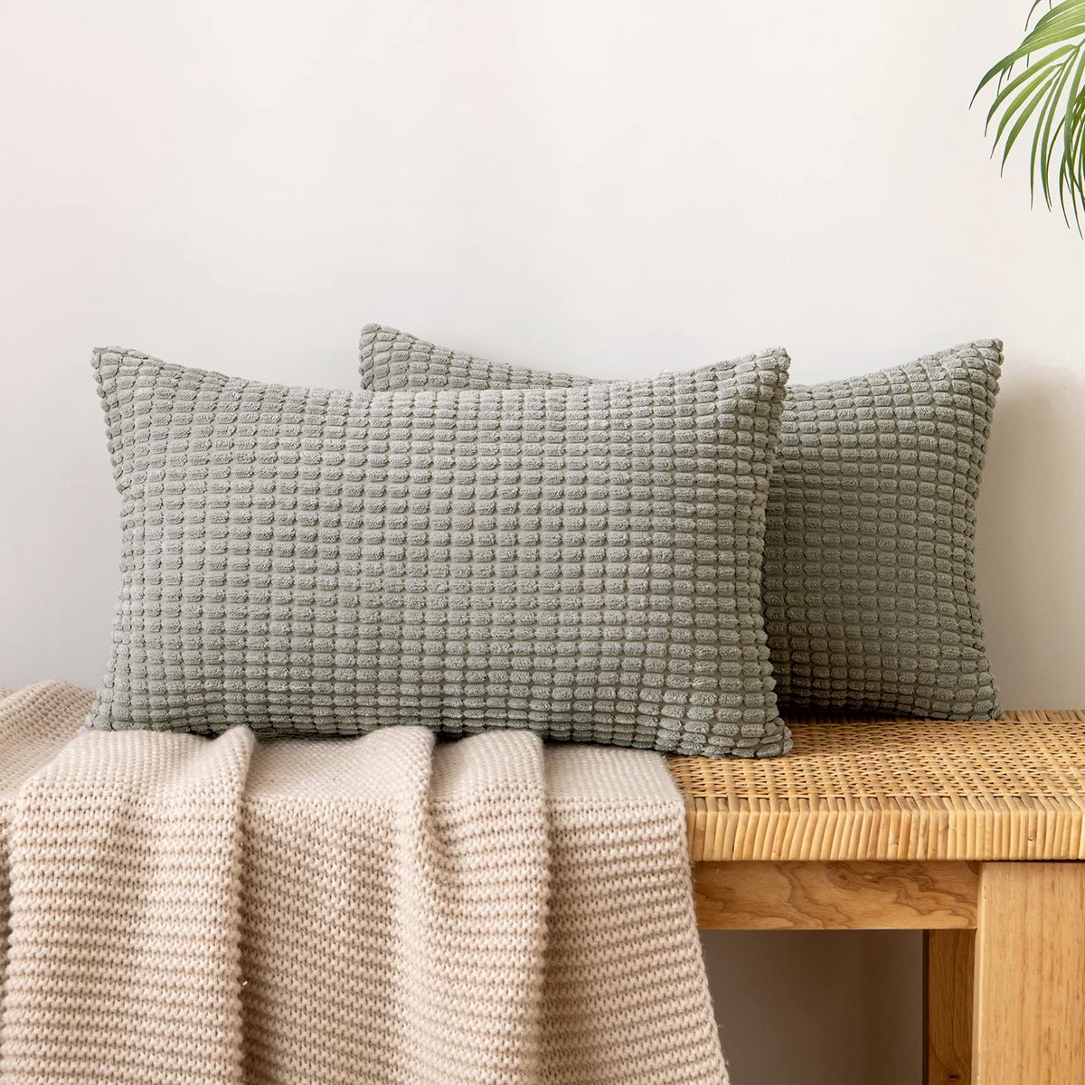 Ibenzoa Kordfluweel kussenslopen set van 2 voor bank en woonkamer, 40 x 60 cm, lichtgrijs