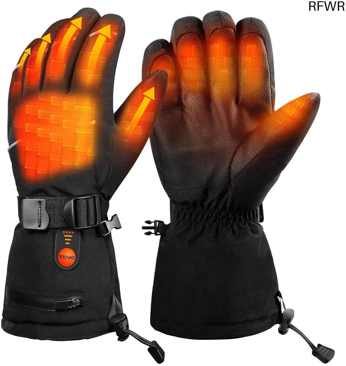 RFWR® Elektrisch verwarmde handschoenen voor touchscreen gebruik oplaadbaar met 3 temperatuurniveaus en winddichte bescherming Zwart