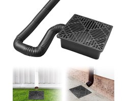 Allecto Plus - Opvangbak afvoerpijp uitbreidingsset | Waterafvoer valpijp verlengset | Met rooster-afvoerdeksel | Afvoerverlengingsset | Uitgerekte lengte 155 cm | Vierkant deksel 23 x 23 cm | Waterafvoer accessoires