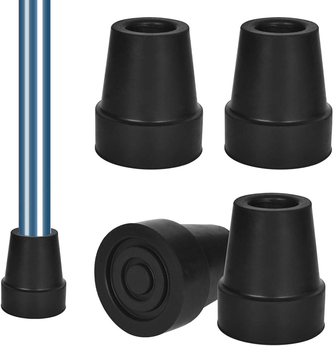 Allecto Plus - 4 stuks rubberen buffers wandelstokken 19 mm - antislip rubberen voet - beschermdoppen - wandelstokaccessoire