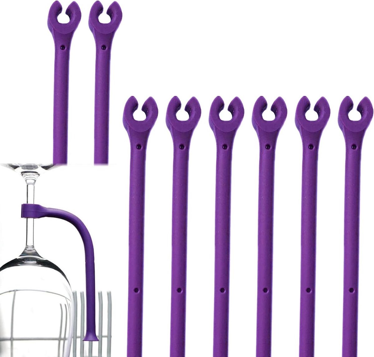 Silicone Wijnglashouder voor Vaatwasser - Set van 8 Stuks - Paars