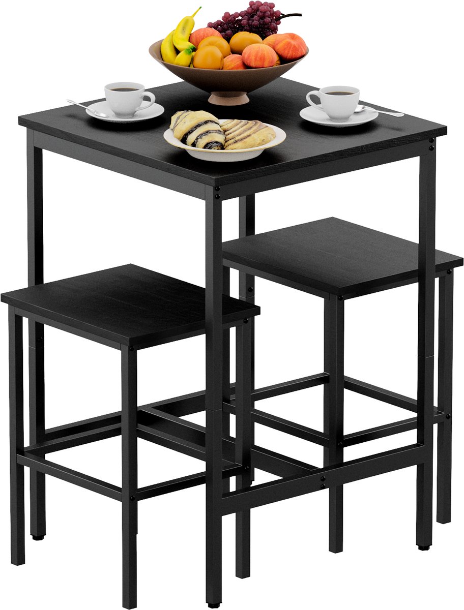 Bartafel Set – Industrieel – Bartafel met 2 Barkrukken – Verstelbare Hoge Tafel – Hout & Metaal – Stabiel en Duurzaam – IN-HOMEXL