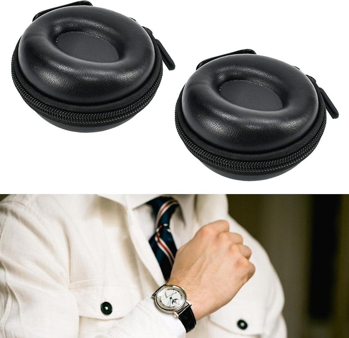 Allecto Plus - Horlogeopbergtas voor 2 horloges met zachte voering in zwart design - opbergtas voor horloges met ritssluiting
