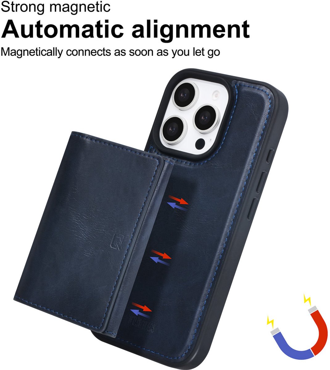 TUNIQ telefoonhoesje voor Apple iPhone 16 Pro - Afneembare pasjeshouder - Blauw