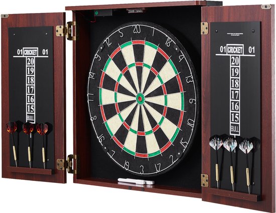 Dartbord Kast Set, Officiële Maat - Met Steeldarts en LED Verlichting - Complete Set voor Cricket van Merkloos — afbeelding 2