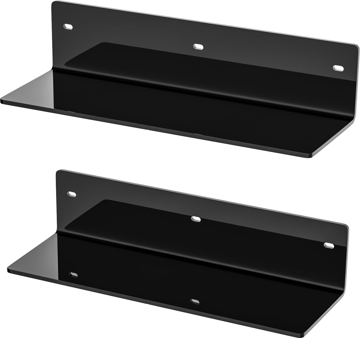 Sezanrpt 30cm zwarte wandplankenset van 2, acryl badkamerplanken aan de muur voor woondecoratie, planten, cosmetica, huidverzorging, vochtbestendig, 10 cm diep, 2-pack