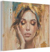 Akoestisch wandpaneel 70x50 cm - Vilt schilderij Vrouwen - Portret - Luxe - Goud - Akoestische panelen - Geluidsdempende wanddecoratie - Geluidsisolatie woonkamer - Muurdecoratie geluidspanelen