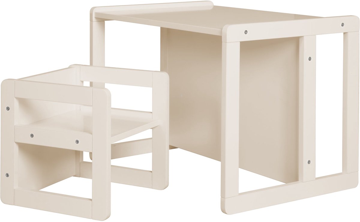 roba Houten Kinderzitgroep 3in1 - Tafel Draaibaar tot Bankje + Krukje - Beige / Kasjmier