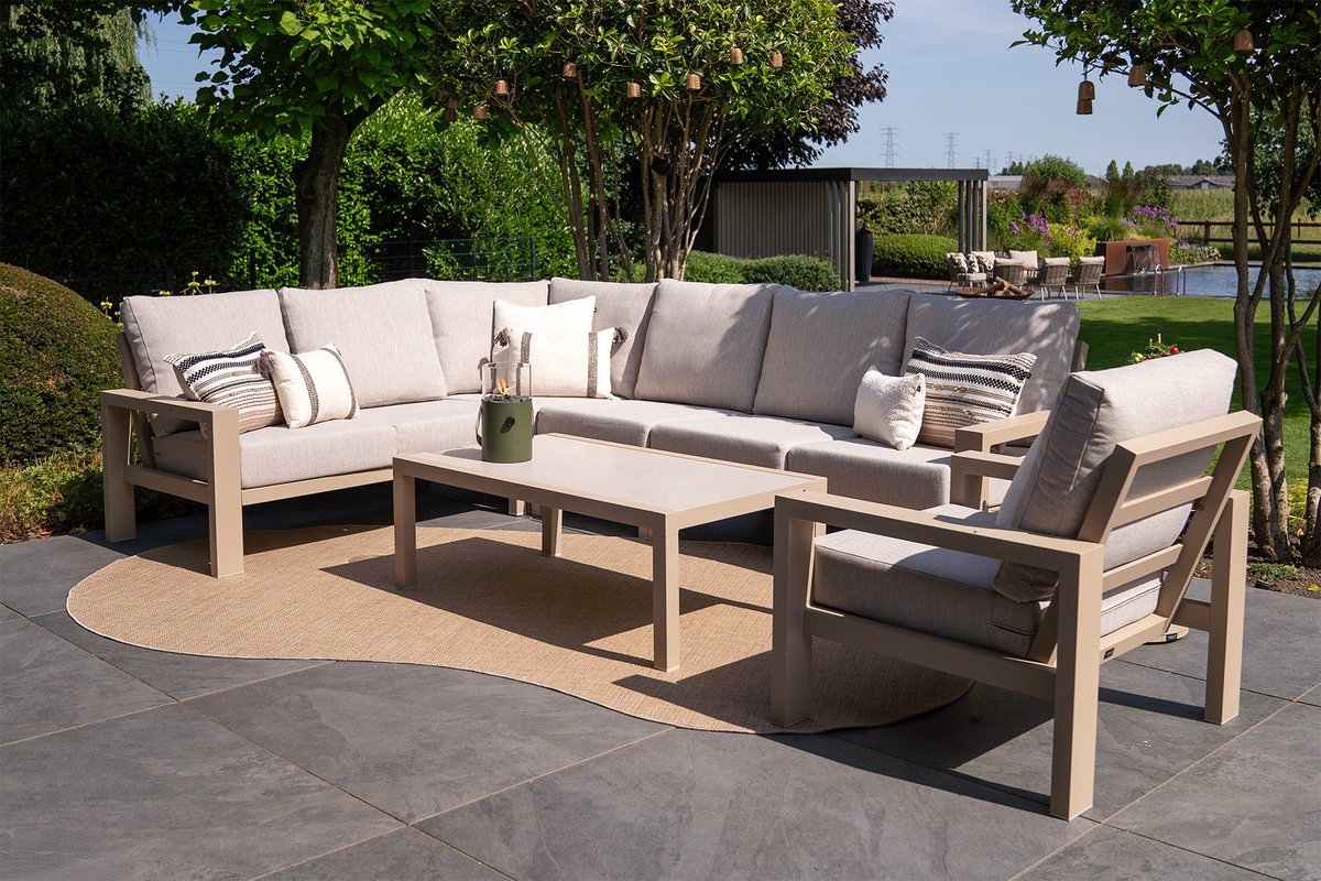 Van der Garde Tuinmeubelen Verano/Atlanta loungeset + loungestoel (6-delig) - Latte Zand/Hout kleur/Beige/Latte