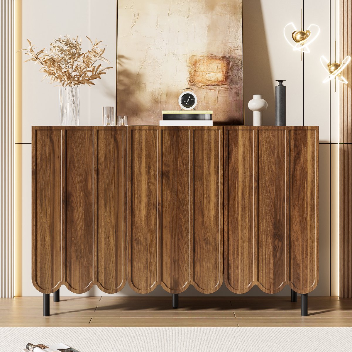 Gutent Sideboard - Bruin- Golvende deuren - 120 x 35 x 80 cm - Zonder handgrepen - Verstelbare planken