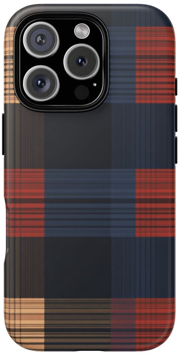 Caramel en Donkerblauw Geruit Patroon – Telefoonhoesje Geschikt voor iPhone 16 Pro