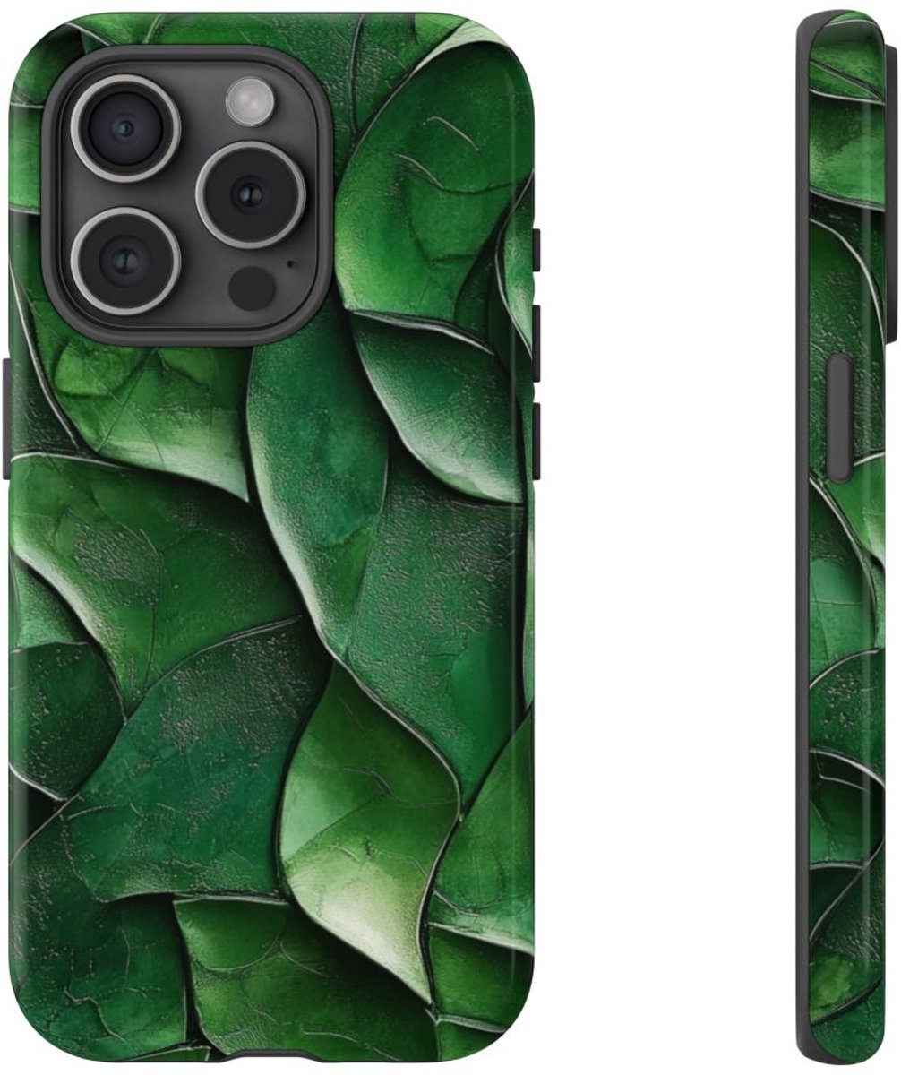 Groen Gesculptuurd Bladmotief – Telefoonhoesje Geschikt voor iPhone 15 Pro