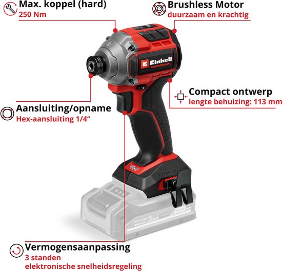 Visseuse à chocs sans fil professionnelle Einhell TP-CI 18/250-C Li BL Solo - Power X-Change - 18 V/Li-ion - 0 tr/min - Couple max. 250 Nm - Batterie et chargeur non inclus.
