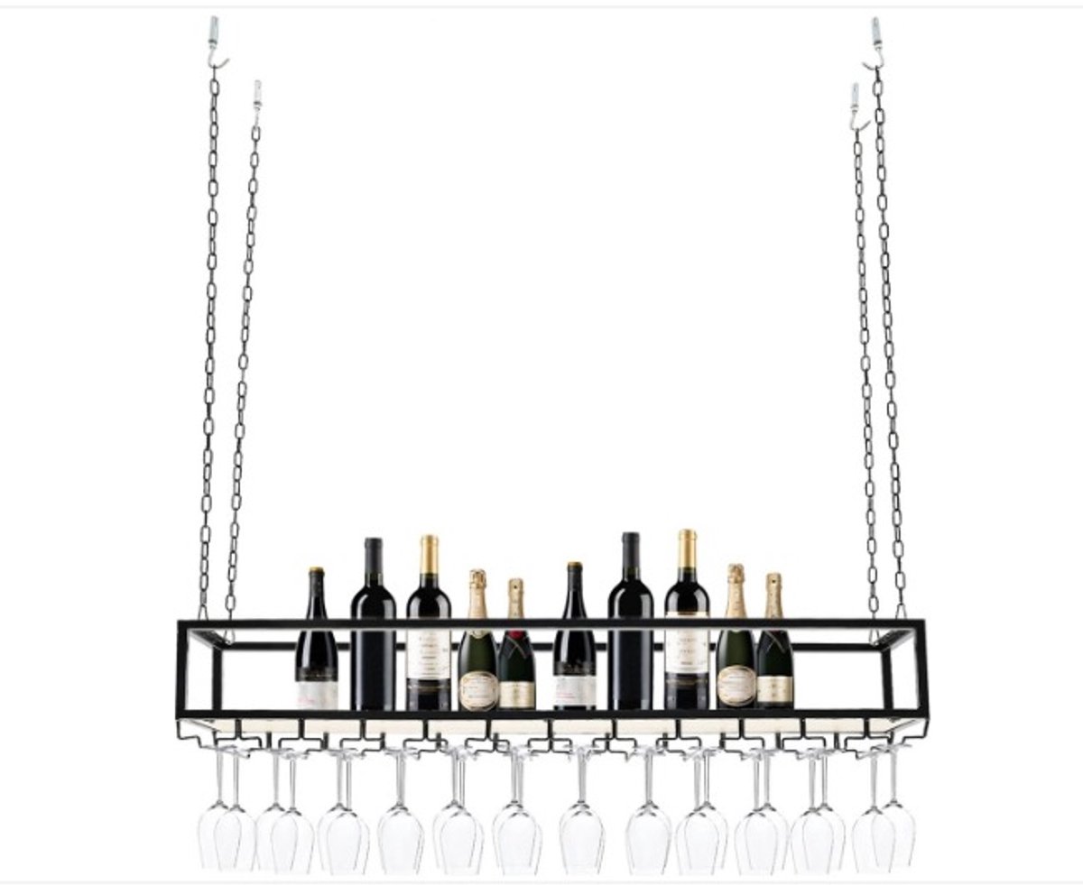 WNHB® Hangend Wijnrek 100 cm - Industrieel Wijnrek Met Ketting - Vintage Wijnfles Houder Voor Muur Of Plafond - Wijnrek Hangend Design