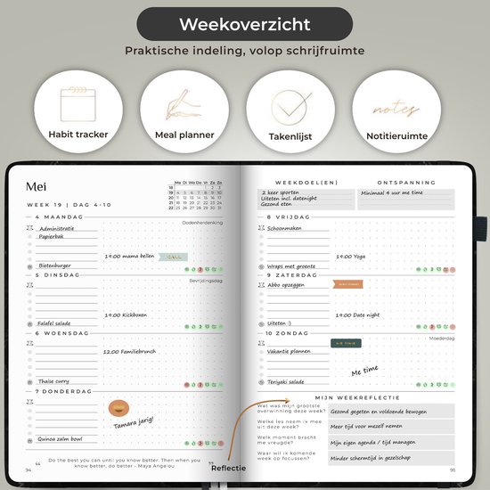 Systemyze Agenda 2025 Adultes - Planificateur 2025 - Journal - Organisateur - Inclus feuilles d'autocollants - Format A5 - Anthracite