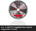 Einhell HW/TCT cirkelzaagblad met 165mm diameter en 56 tanden voor zuivere zaagsneden.
