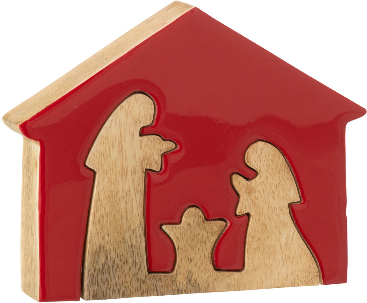 decoratie Kerststal in Huis - hout - rood/naturel - medium