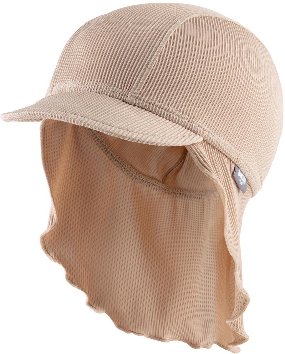 Sterntaler Peaked Cap Neck Rib - Baby- en kindermuts met geribbelde look en nekbescherming - UV-bescherming 50+ zwemmuts - Zomerhoofddeksels - Unisex badkleding - Beige, maat 55
