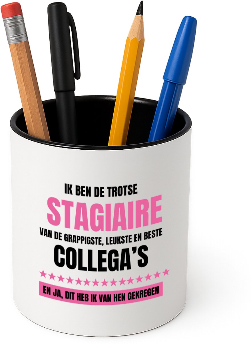Hacebo® - De trotse stagiaire Pennenbakje - Stagiair - beste stagiaire - pennenhouder - werk - afscheidscadeau - verjaardagscadeau - kado - Pennenbakje zwart