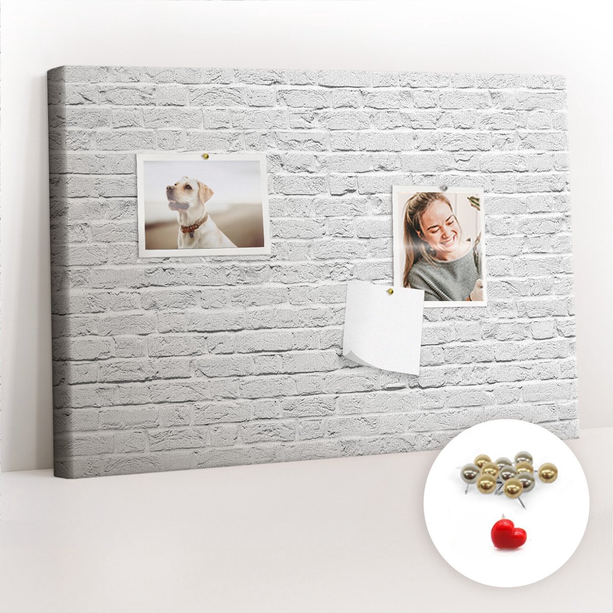 Tulup Prikbord - Bakstenen muur Kurk Prikbord - 60 cm x 40 cm - Wit Prikbord - Metalen Pinnen - Kurkbord - Prikbord Kinderkamer - Prikbord Van Kurk - Design Prikbord Kurk - Kurkbord Wanddecoratie