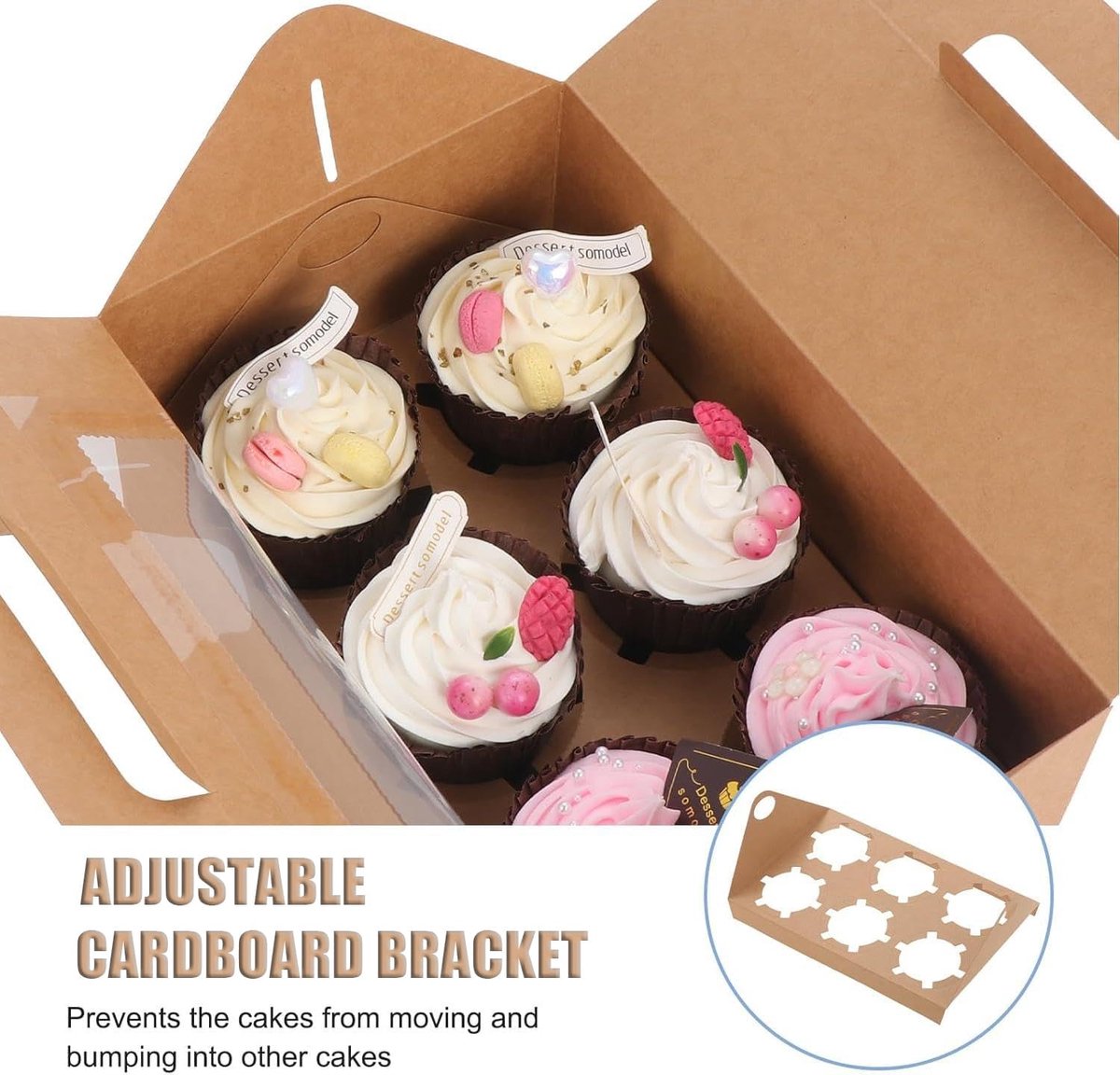 lankai 30 stuks bruine kraftpapieren dozen, koekjesdozen met venster, cupcake-dozen, koekjesdoosjes van kraftpapier, voor geschenkdozen, gebak (8 x 6 x 3 cm