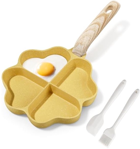 RIOVARM Eierpan in hartvorm met 4 gaten, anti-aanbaklaag, graniet, kleine inductiepannen, creatief en schattig, PFOA-vrije omeletpan, gezonde pannenkoekenpan voor de