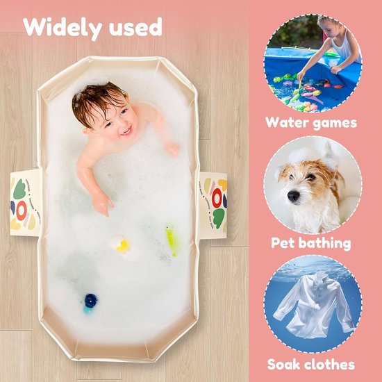 Inklapbaar bad - Opvouwbaar Baby badje - Opvouwbaar badje met aftappluggen - 75*45*25cm - Draagbaar kinderbadje - Gemakkelijk op te bergen - Sterke isolatie - Badje geschikt voor thuis, camper en op reis - Wit van Merkloos — afbeelding 4