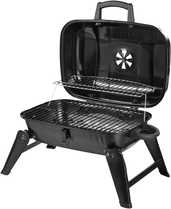 Barbecue - Houtskool - Rechthoekige houtskool BBQ - Camping BBQ - Draagbaar - Zwart