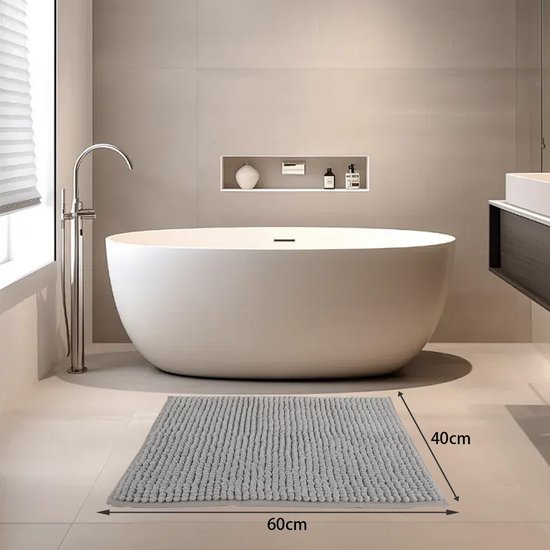 Chenille Badmat, Antislip Badkamermat, Absorberend Badkamer Kleed, Zacht Douchemat, Sneldrogende en Machinewasbaar Voor de Badkamer, Douche, Bad of als WC Mat(Grijs,60X90cm