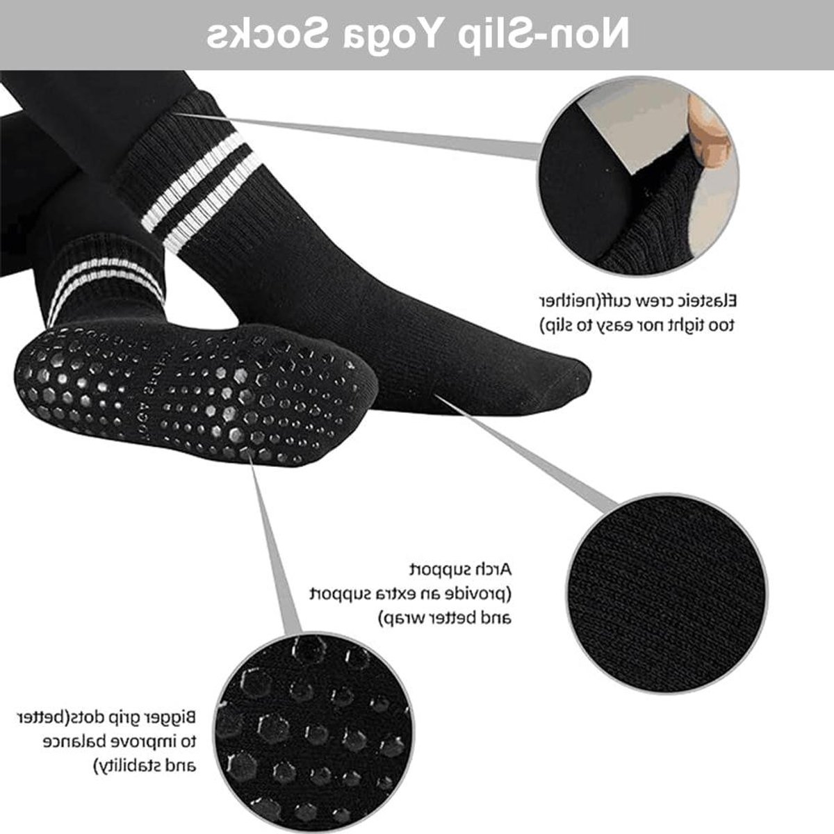 Allecto Plus - Set van 4 paar antislipsokken voor dames en heren | Maat 37-42 | Geschikt voor pilates, yoga, dans, ballet, trampoline en fitness | Wit, zwart, roze, grijs | Anti-slip sokken