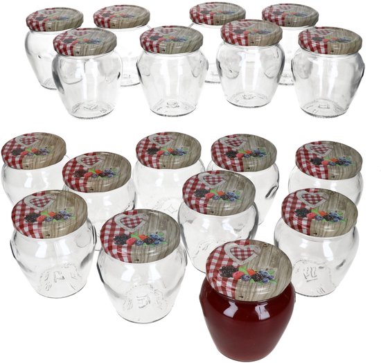 MamboCat 18-delige set jam potjes Vaso Orcio 212ml To63 deksel hout hart rood bessen