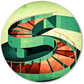 Kleurrijke spiraalvormige trap design - Spiraal muurcirkels - Rond wandpaneel trap - Surrealisme - Forex design muurcirkel - Posters en schilderijen - muurcirkel forex 40x40 cm