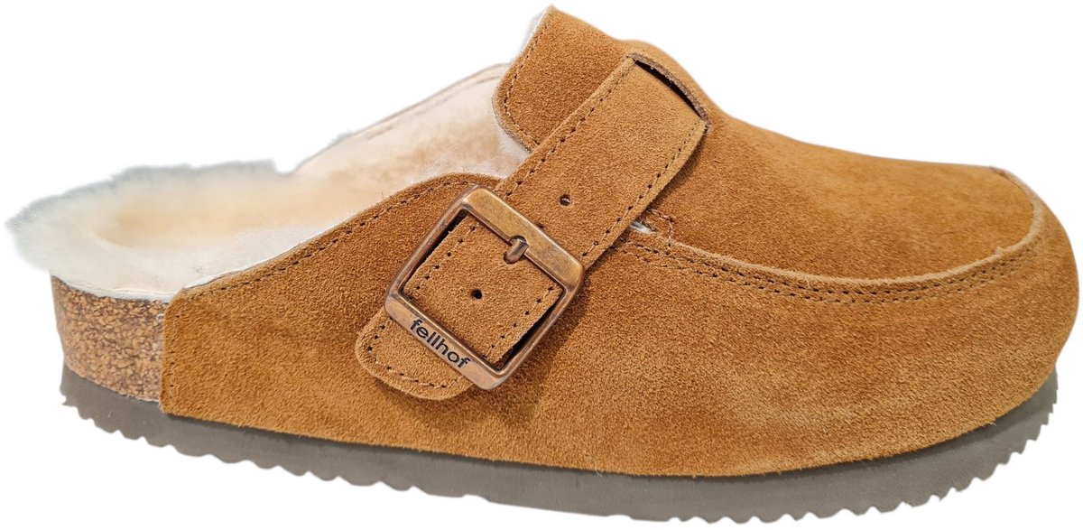 Fellhof Elvas 3208 Cognac Suede Dames Pantoffels Merinowol - Cognac - 37