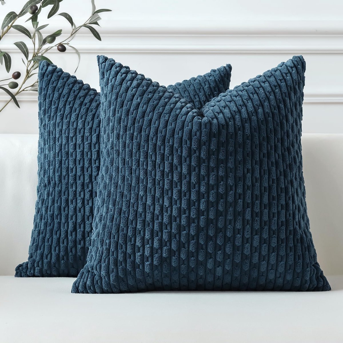 Ibenzoa Set van 2 Luxe Corduroy Sierkussenslopen voor Stijlvolle Woonkamer en Slaapkamer Decoratie blauw