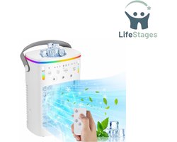 LifeStages - Mobiele Airco Zonder Afvoerslang - Mobiele Airconditioning - Mini-Airconditioning voor Kamers - 4-in-1 Luchtkoeler met Waterkoeling - Airconditioner Zonder Afvoerslang - Draagbare Airconditioner met 3 Modussen - 1000ml
