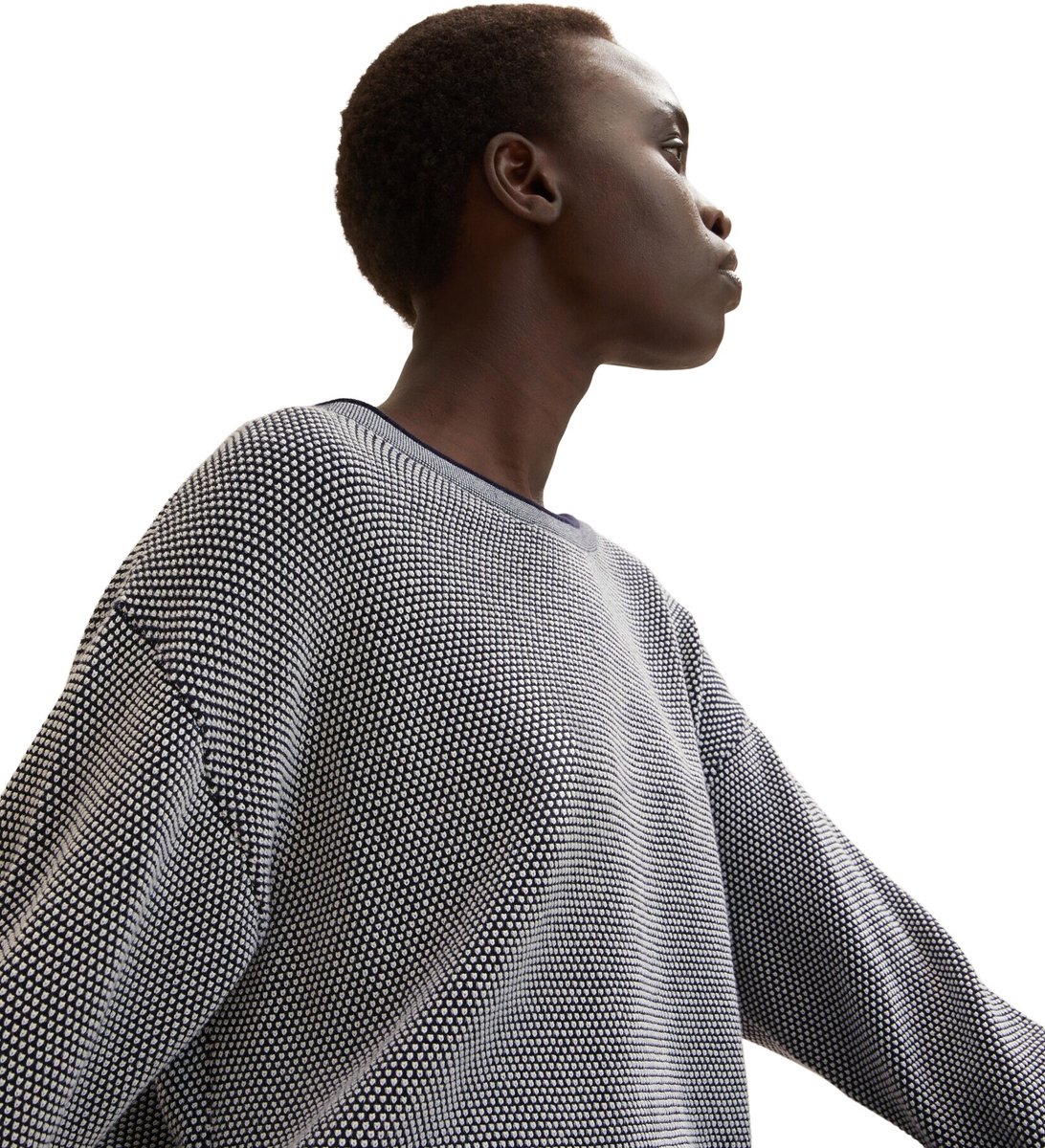 Tom Tailor - Katoenen gebreide trui met losse pasvorm - Maat XXXL - navy bubble structure