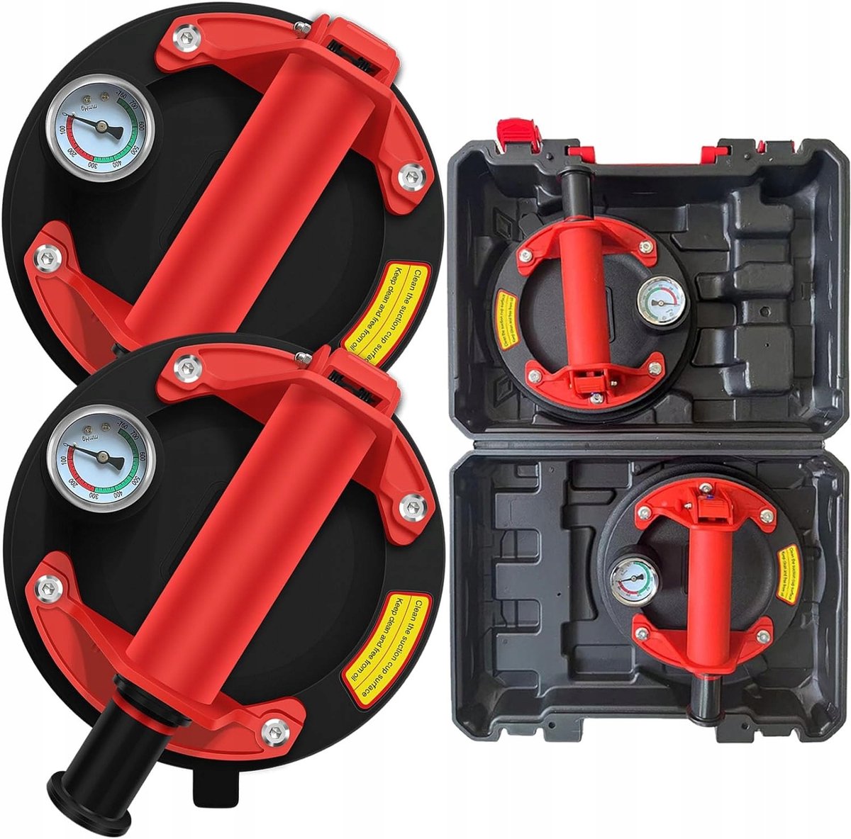 2 x Zuignap Lifter - Handmatige Vacuümpomp (200kg Draagkracht) - Met Drukmeter - Voor Tegels/Glas